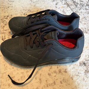 Skechers Men’s Black Athletic Lace-Up Sneakers with Red Insole